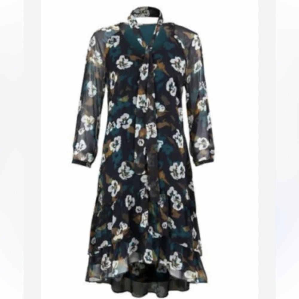 CAbi Pirouette Floral Semi-Sheer Long Sleeve Tiered Dress Style 3460, Size Small - Picture 5 of 14